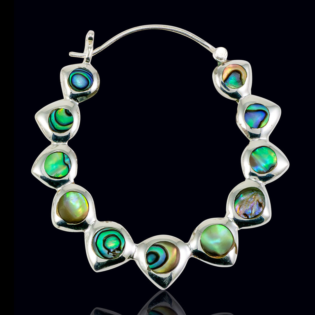 Abalone Spiked Hoops - Silver Post