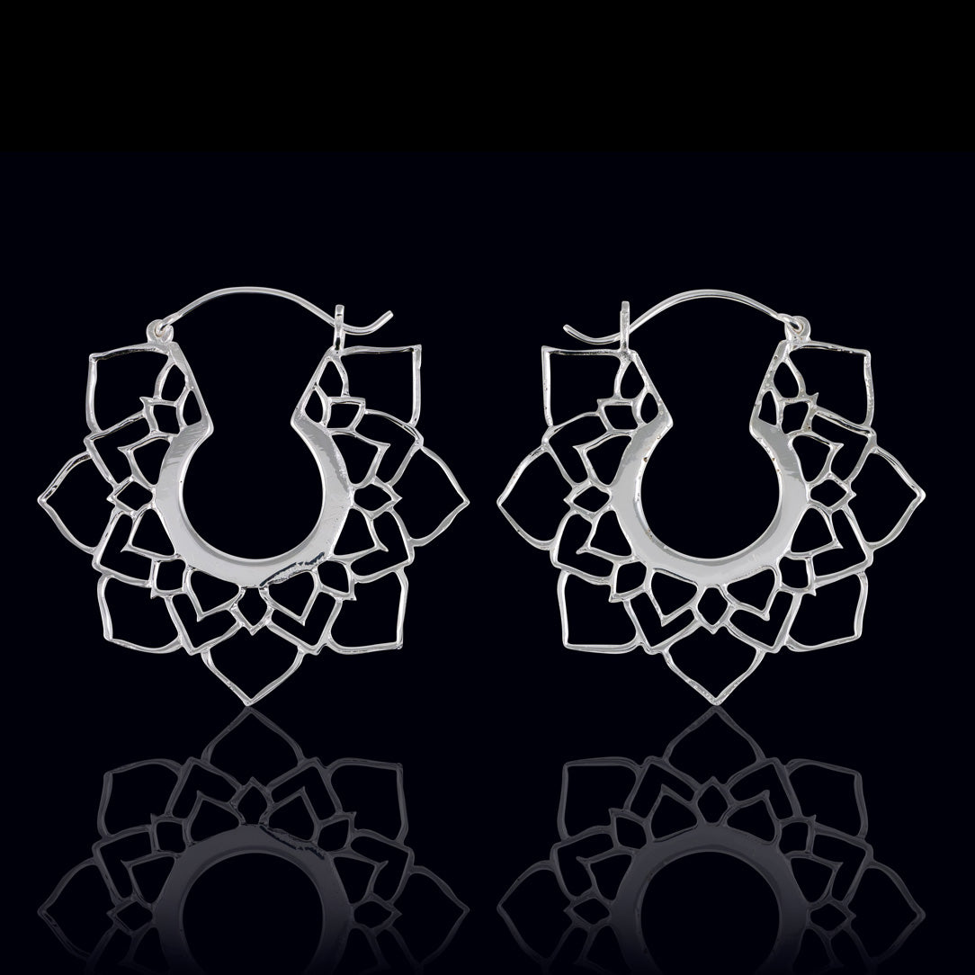 Mandala Lotus Hoops - Silver Post