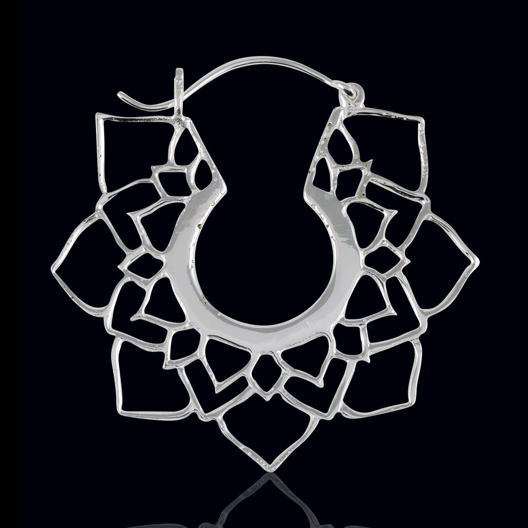 Mandala Lotus Hoops - Silver Post
