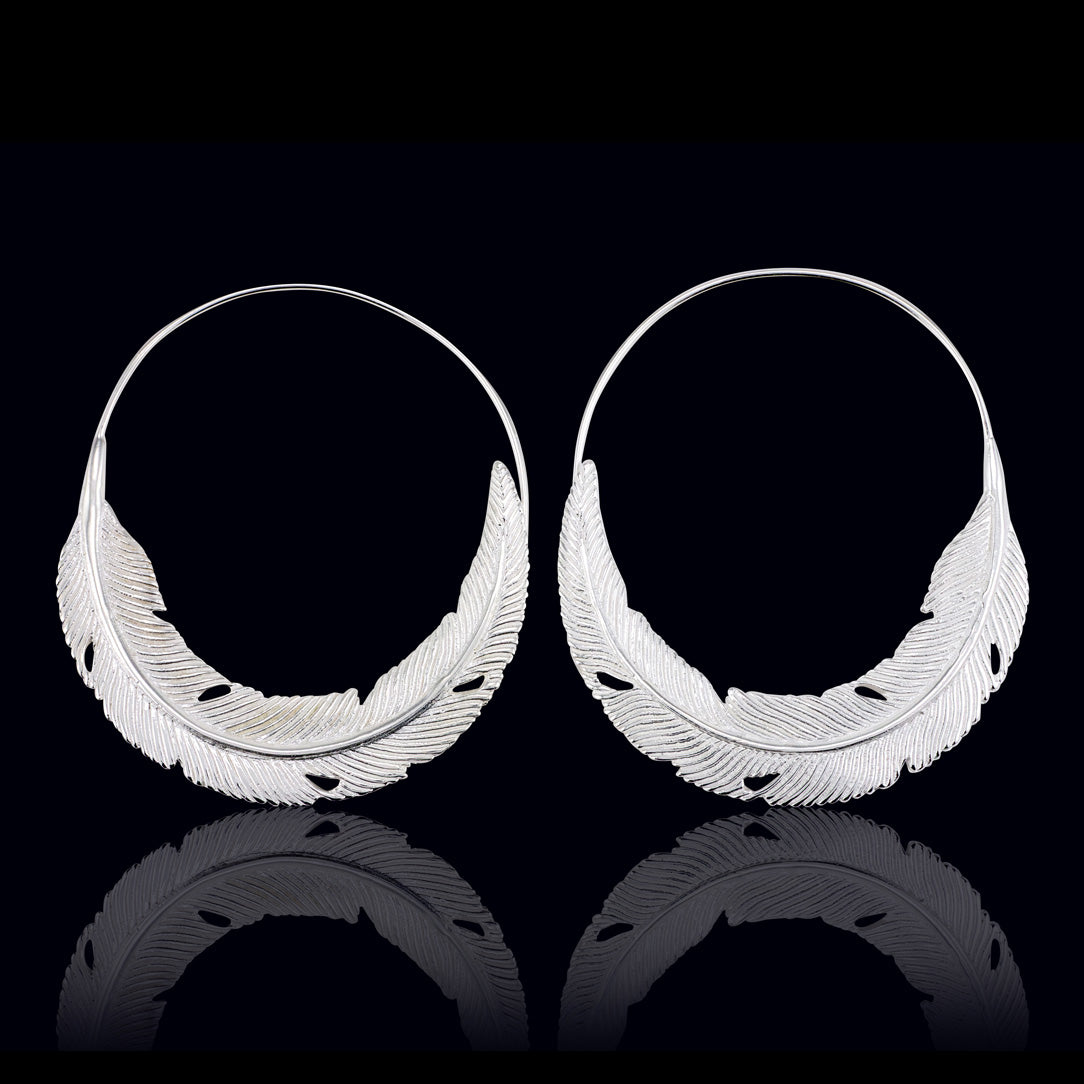 Flat Feather Hoops - Silver Posts