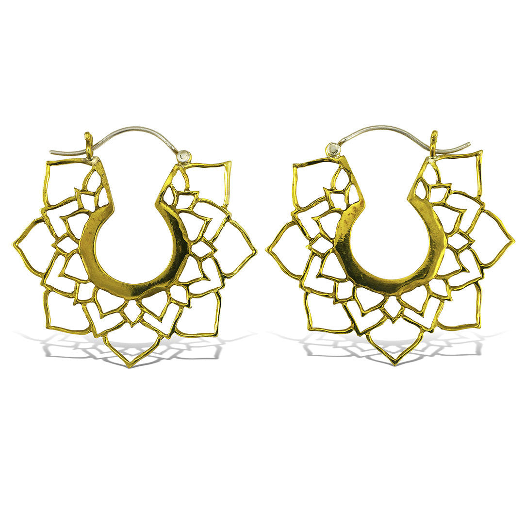 Mandala Lotus Hoops - Silver Posts