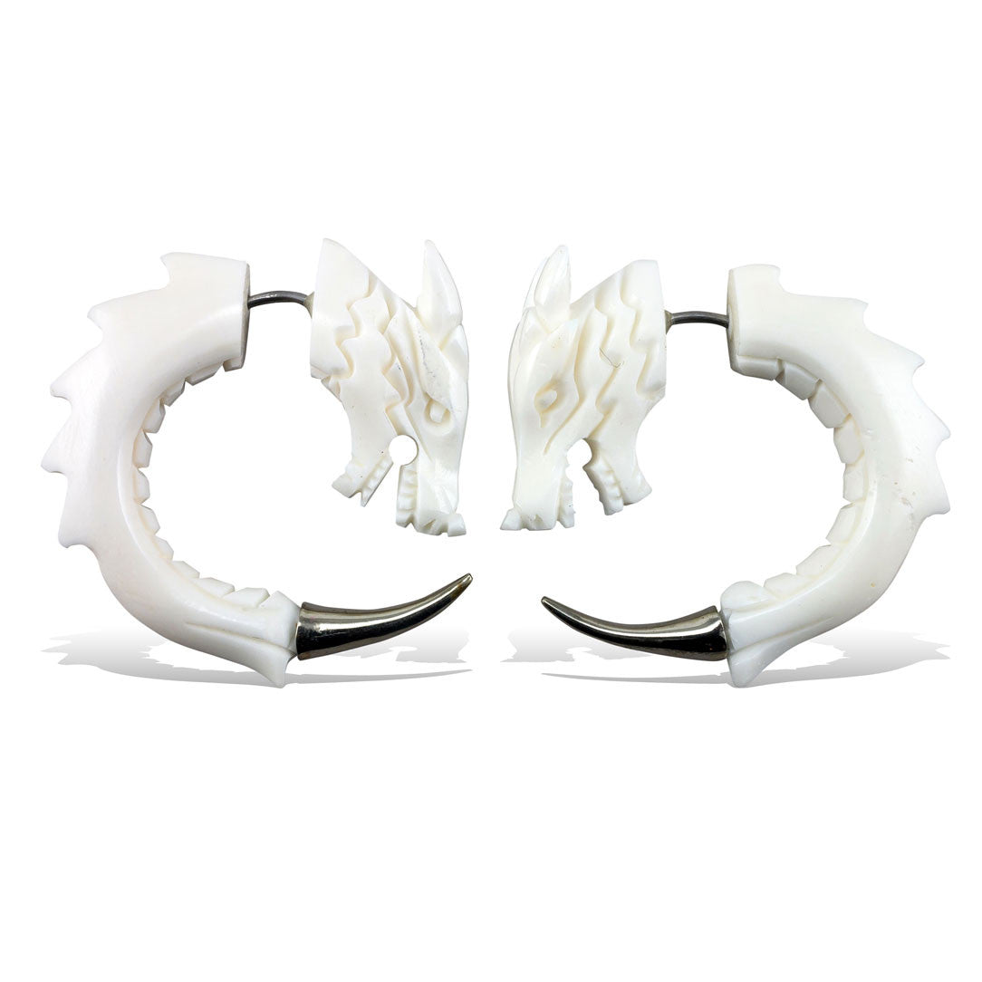 Silver Tipped Curled Dragons - Bone