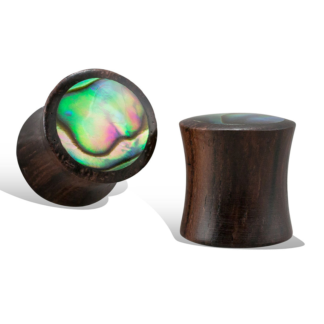 Abalone Plugs - Brown Wood