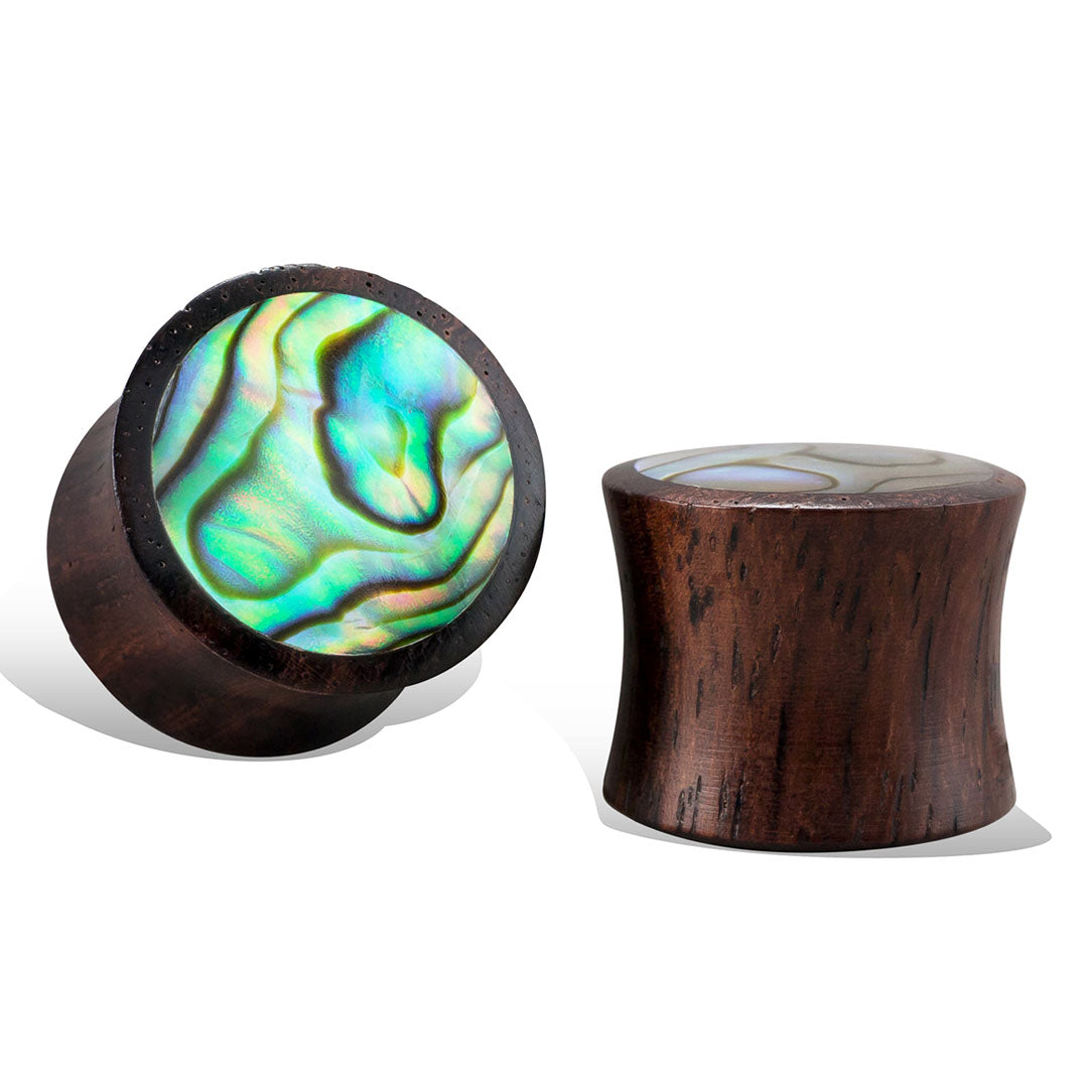 Abalone Plugs - Brown Wood