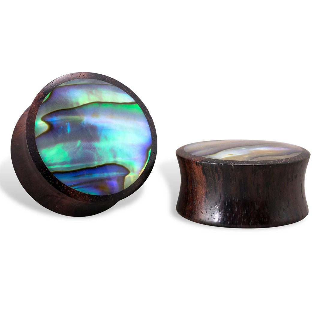 Abalone Plugs - Brown Wood
