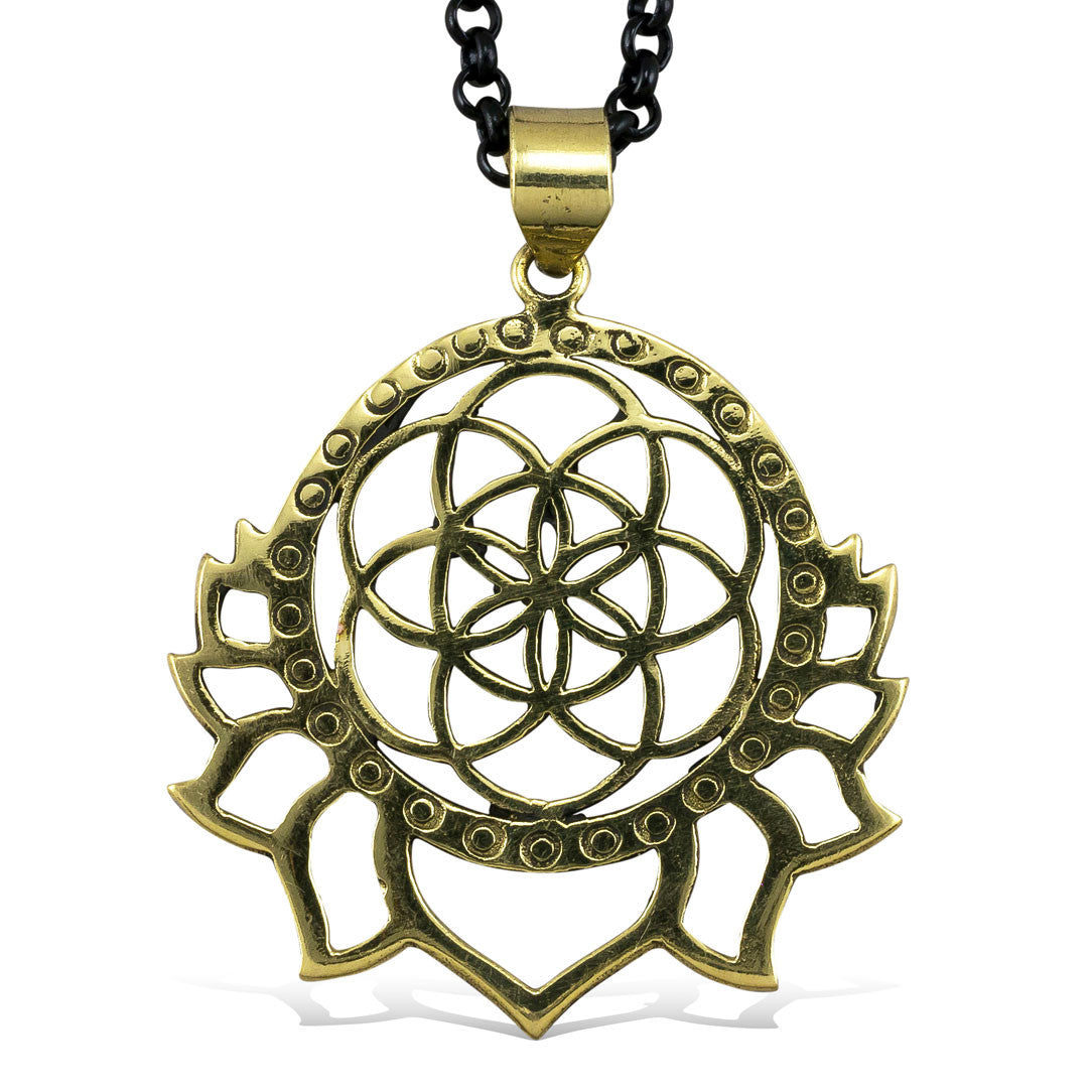 Seed of Life Lotus - Brass Pendant