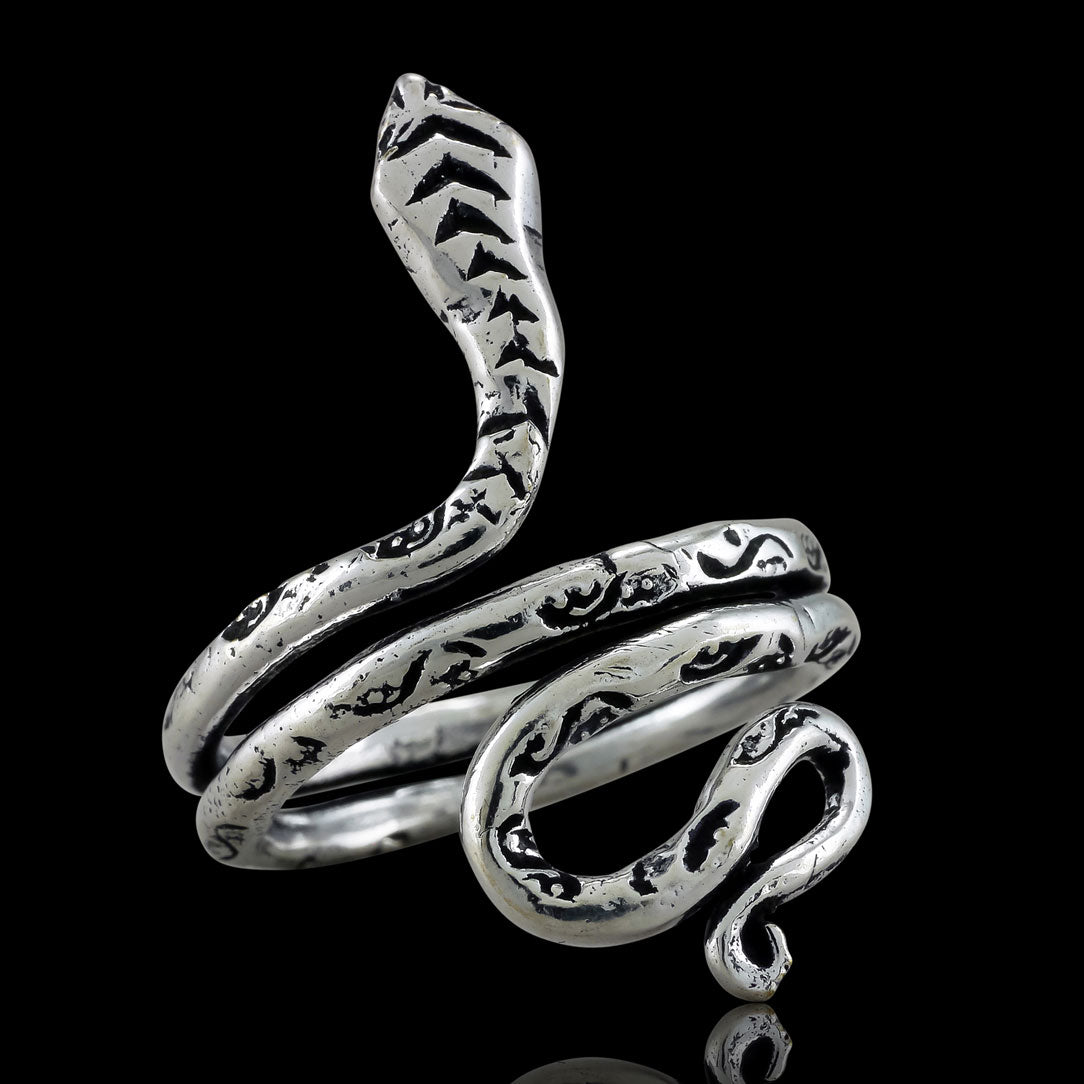Curled Snake Ring - Silver