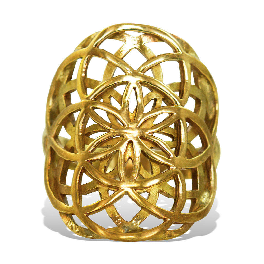 Double Seed of Life Ring - Brass