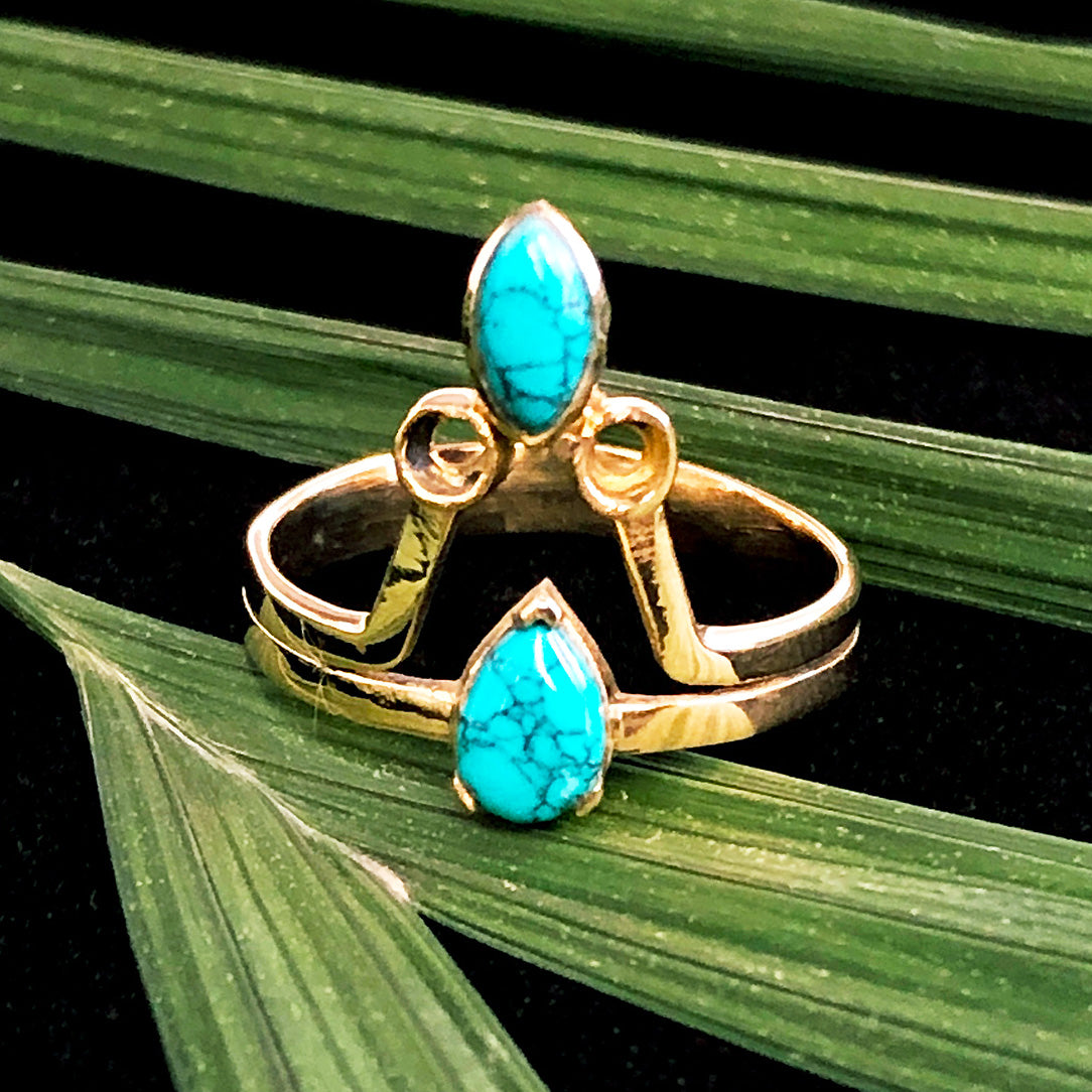 Turquoise Pyramid Ring - Brass