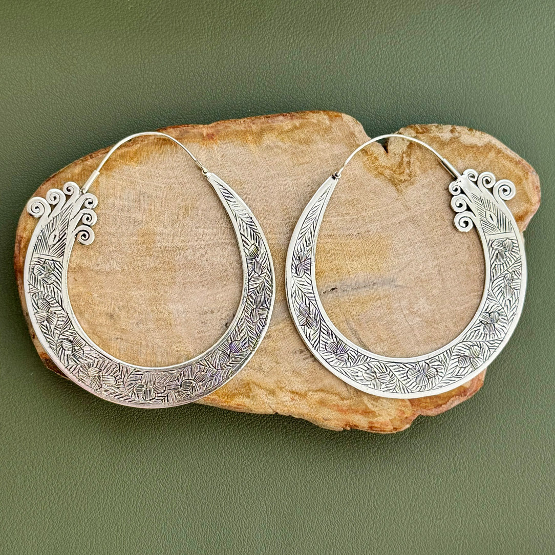 Burmese Etched Hoops