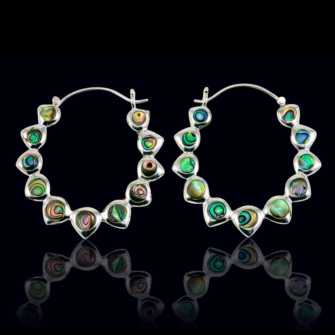 Abalone Spiked Hoops - Silver Post