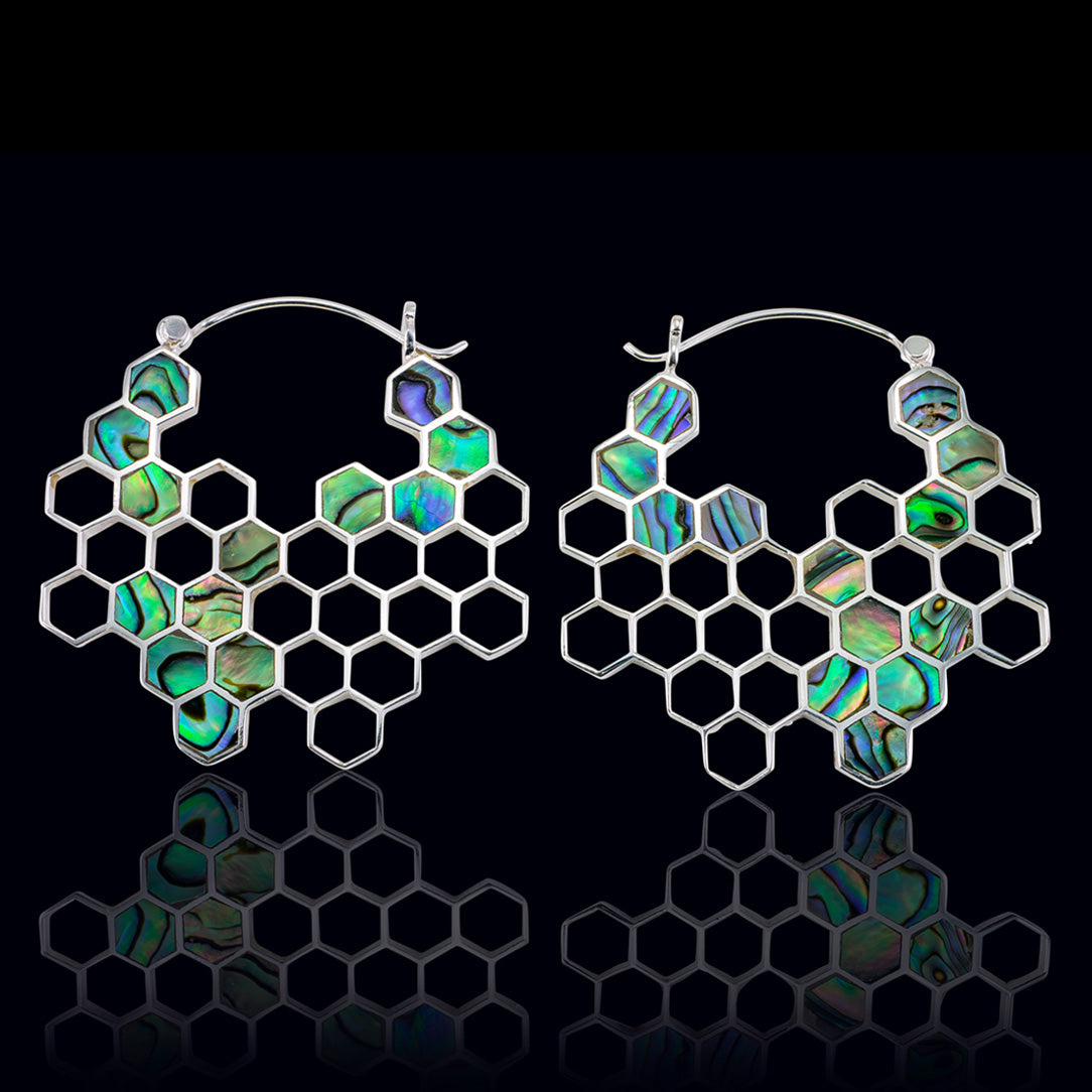 Abalone Honeycomb Hoops - Silver Posts