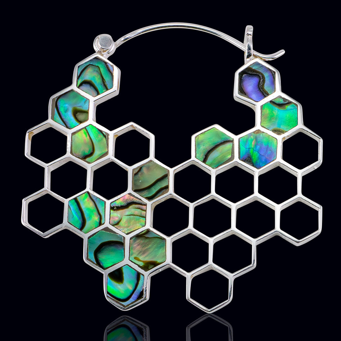 Abalone Honeycomb Hoops - Silver Posts