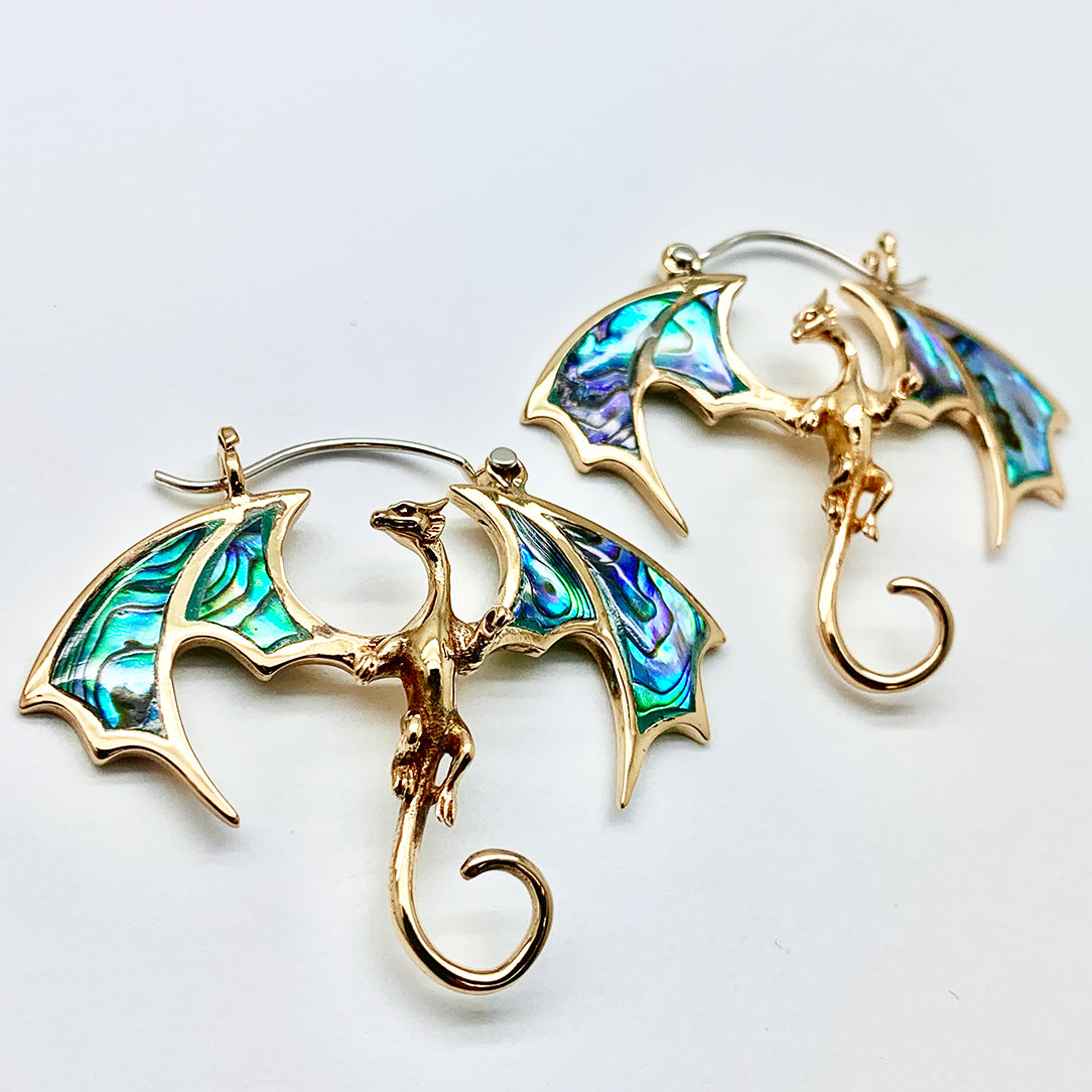 Abalone Winged Dragons - Silver Posts