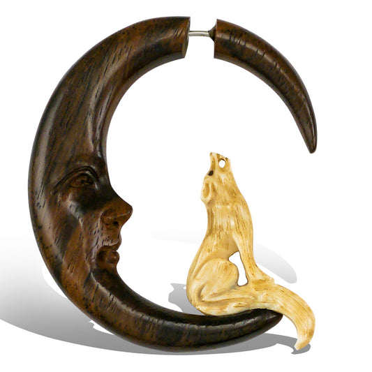 Howling Wolf Hoops - Wood & Bone