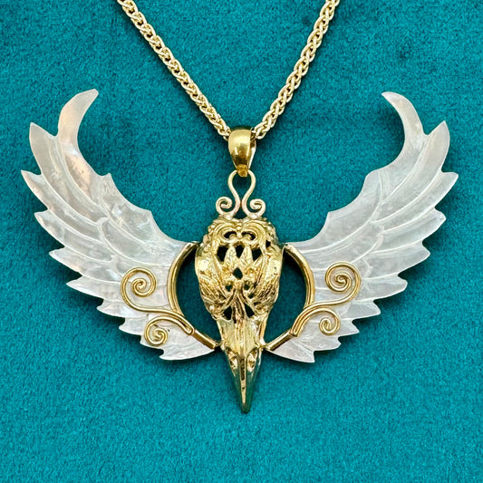 Winged Raven Pendant - Shell