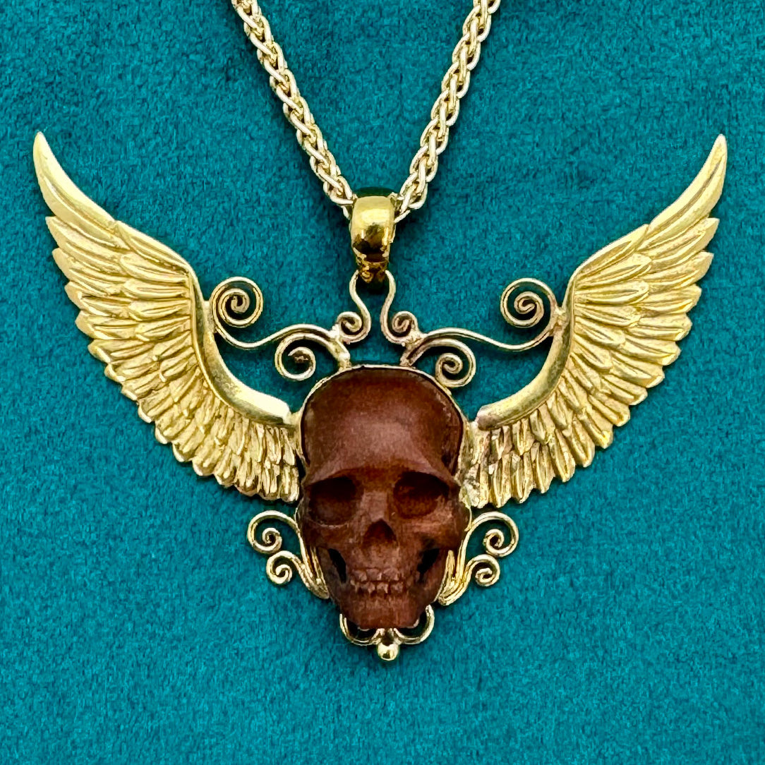 Winged Skull Pendant - Wood