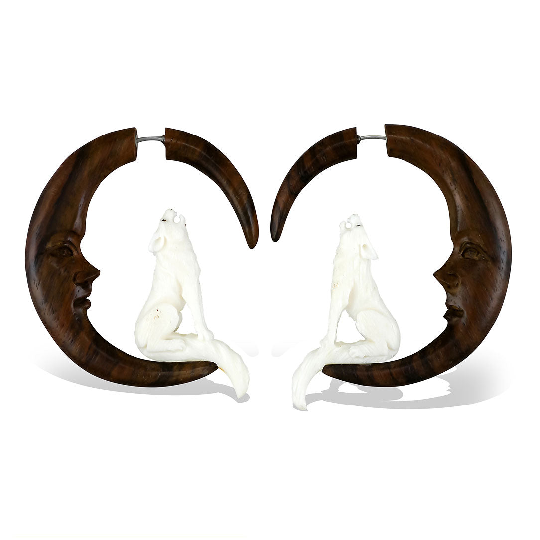 Howling Wolf Hoops - Wood & Bone