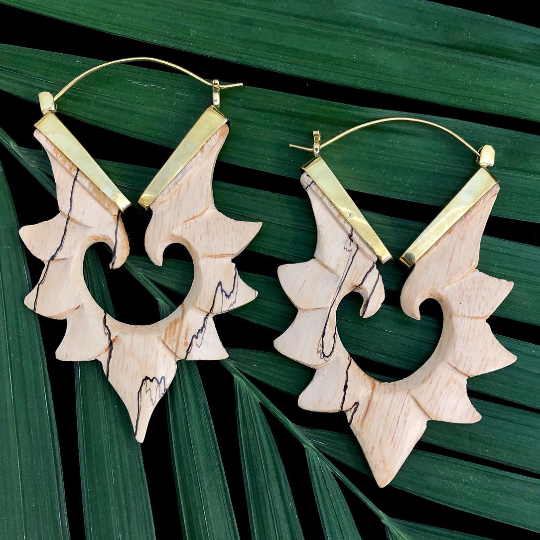 Ornate Lilly Hoops - Wood