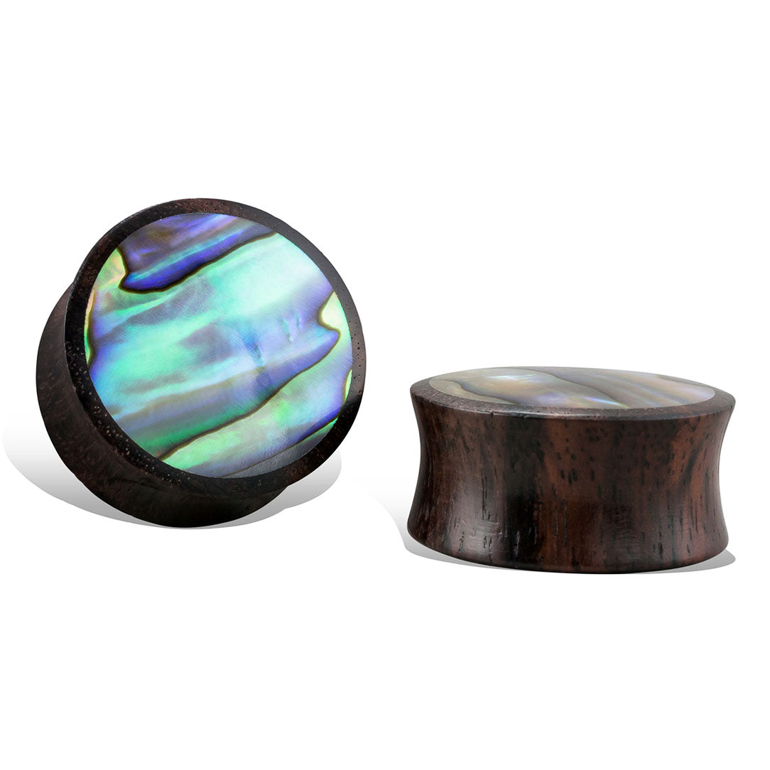 Abalone Plugs - Brown Wood