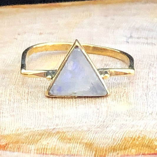 Moonstone Triangle Ring - Brass
